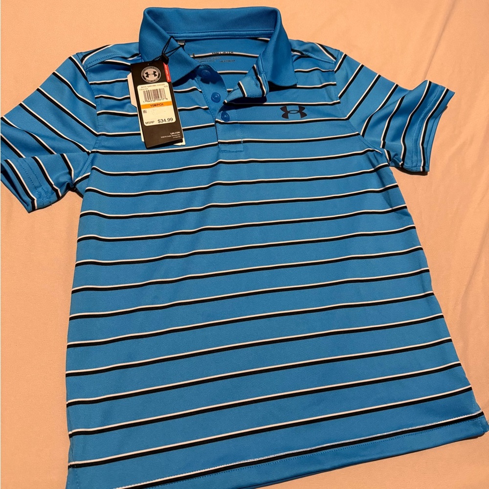 Under Armour Kids' Striped Polo in Blue and Black. New with Tags!